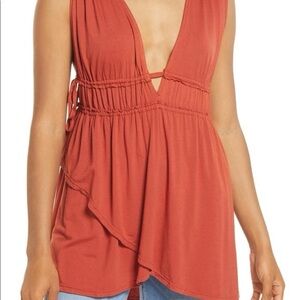 Free people Rust Orange Sleeveless V-Neck Top flowy size tie blouse boho small
